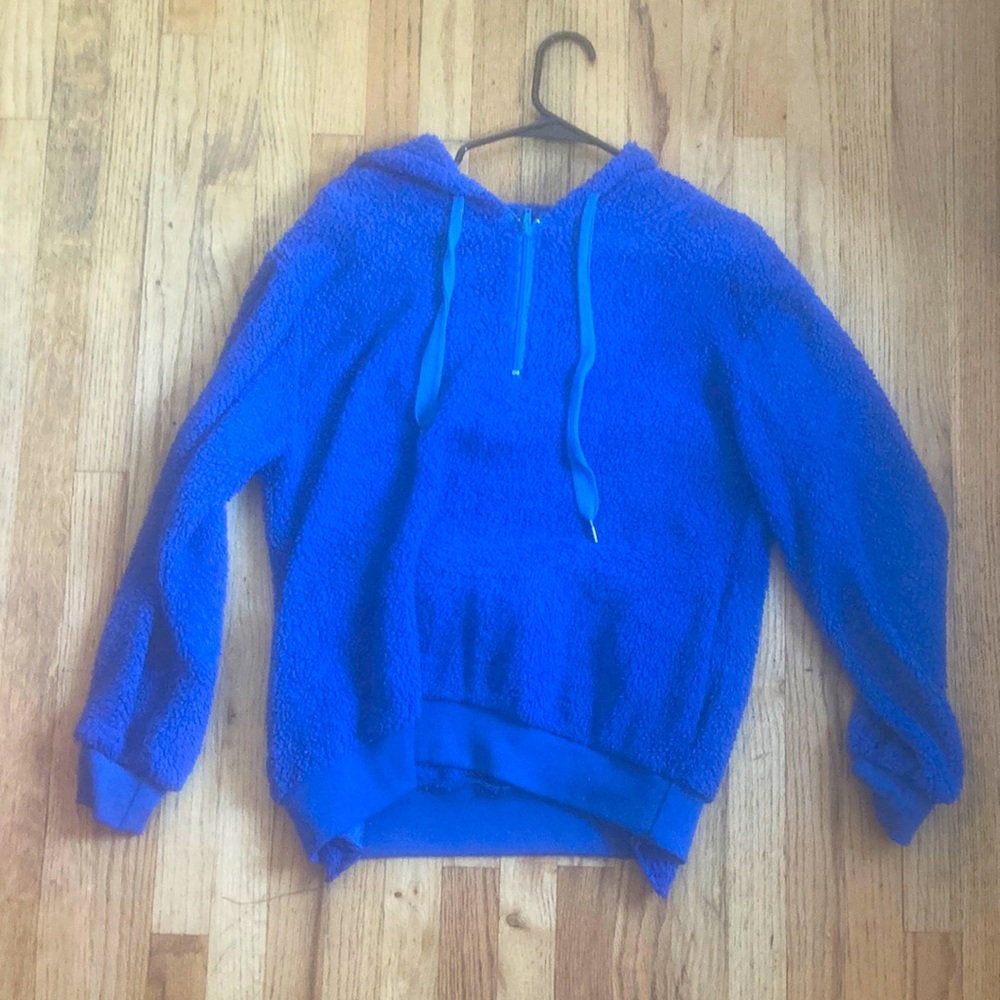 fuzzy blue quarter zip sweater